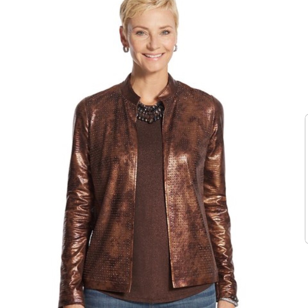NWOT Chico’s bronze genuine leather jacket  size s